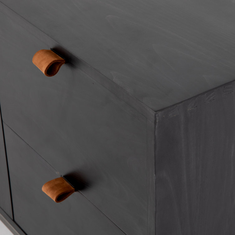 Auburn Poplar Wood 72" Sideboard with Leather Pulls and Iron Base