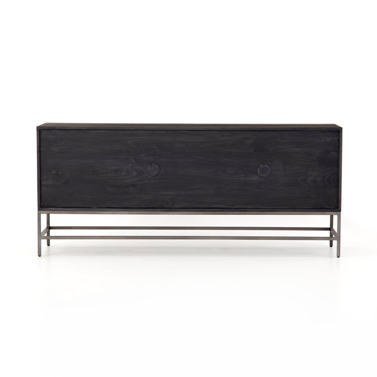 Auburn Poplar Wood 72" Sideboard with Leather Pulls and Iron Base