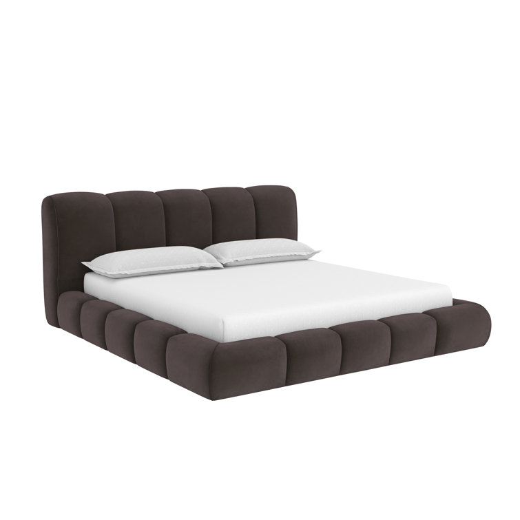 Gray Upholstered King Platform Bed with Tufted Headboard