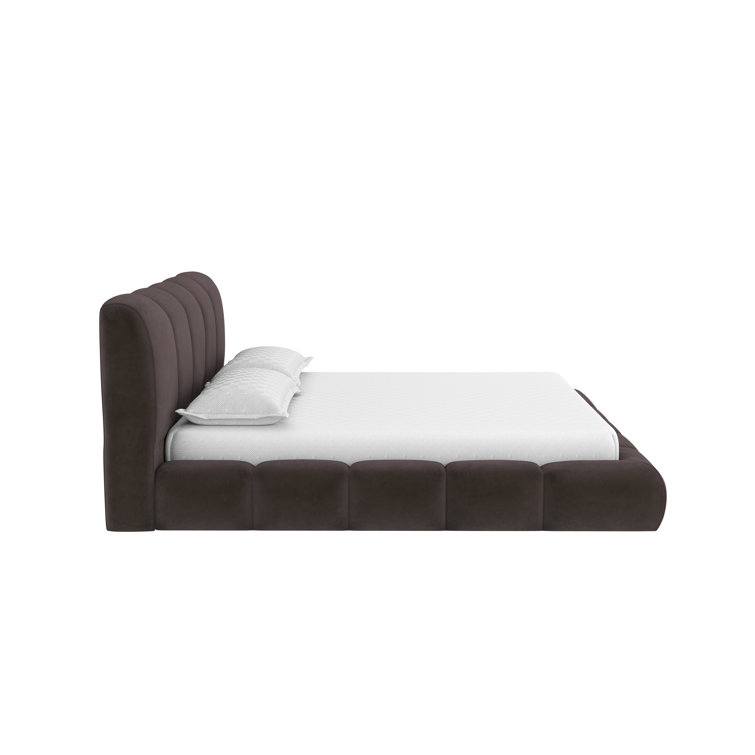 Gray Upholstered King Platform Bed with Tufted Headboard