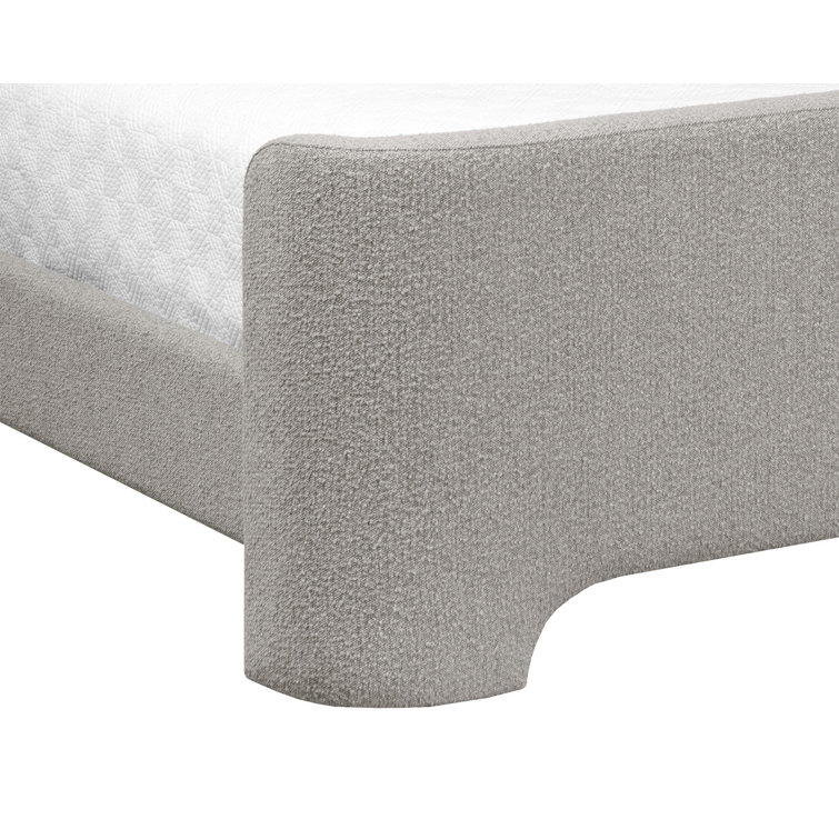Gray Upholstered King Platform Bed with Headboard and Slats