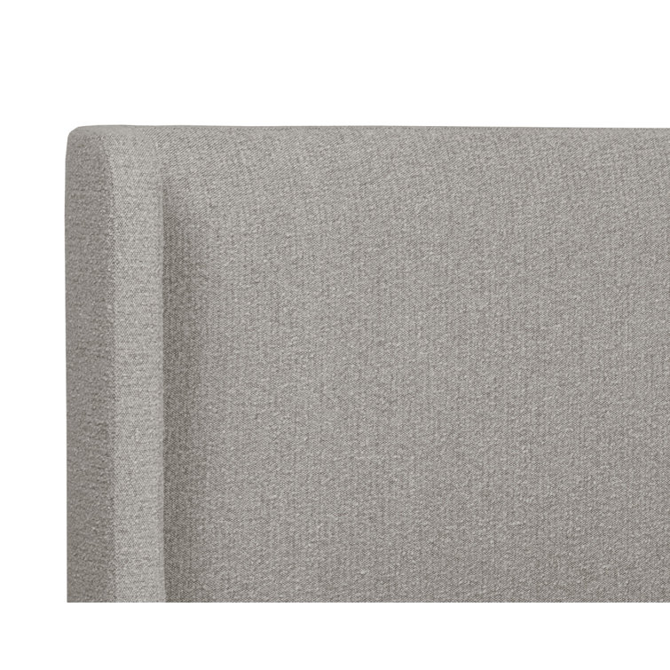 Gray Upholstered King Platform Bed with Headboard and Slats