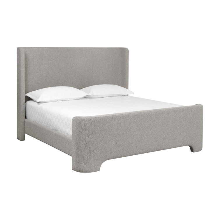 Gray Upholstered King Platform Bed with Headboard and Slats