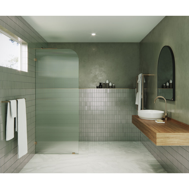 Aurora 78" Fluted Glass Frameless Shower Panel with Brushed Bronze Hardware