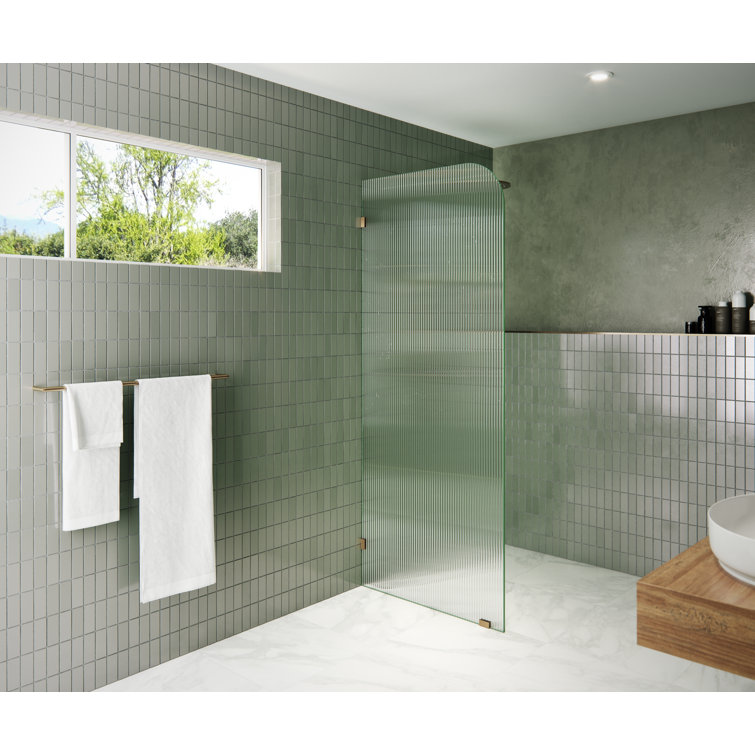 Aurora 78" Fluted Glass Frameless Shower Panel with Brushed Bronze Hardware