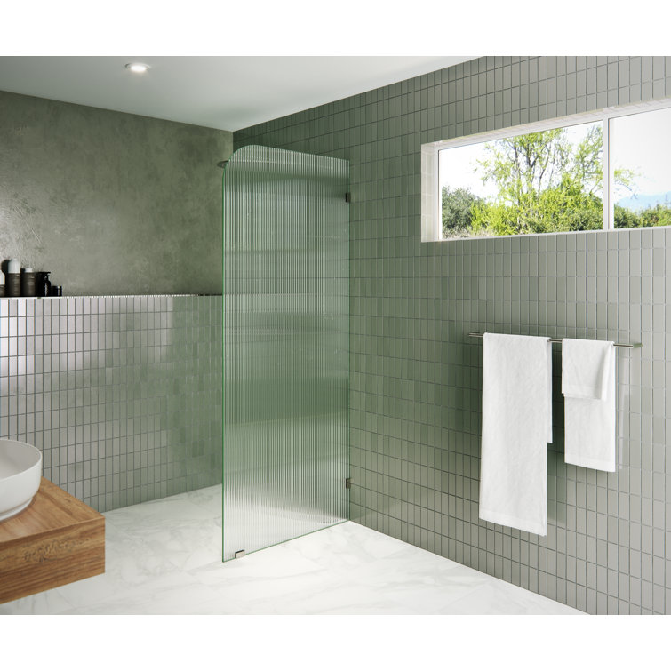 Aurora 78 in. Frameless Fluted Glass Shower Panel with Polished Nickel Hardware