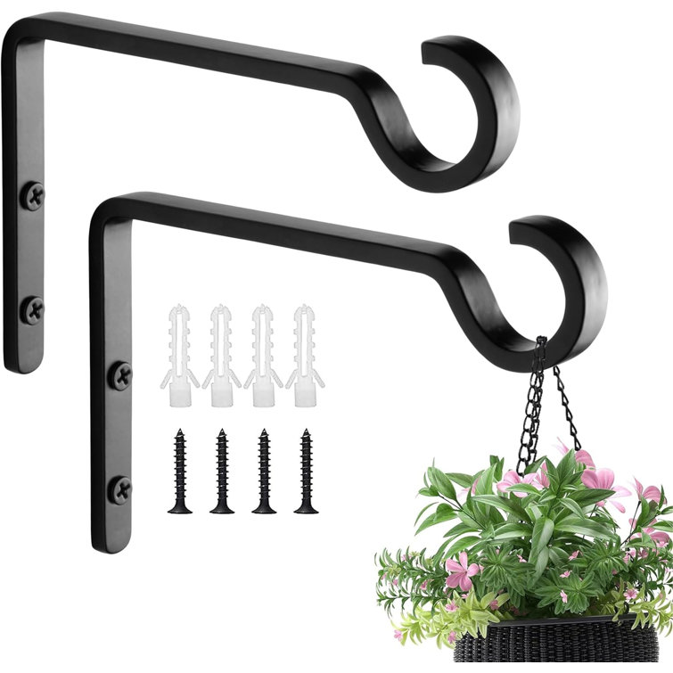 Matte Black Metal Wall Mount Plant Hooks, Set of 2