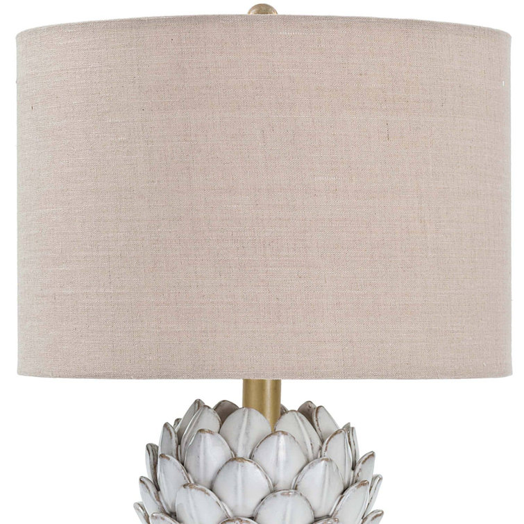 White Ceramic Artichoke Table Lamp with Linen Shade