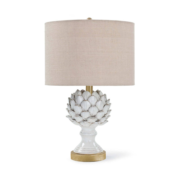 White Ceramic Artichoke Table Lamp with Linen Shade