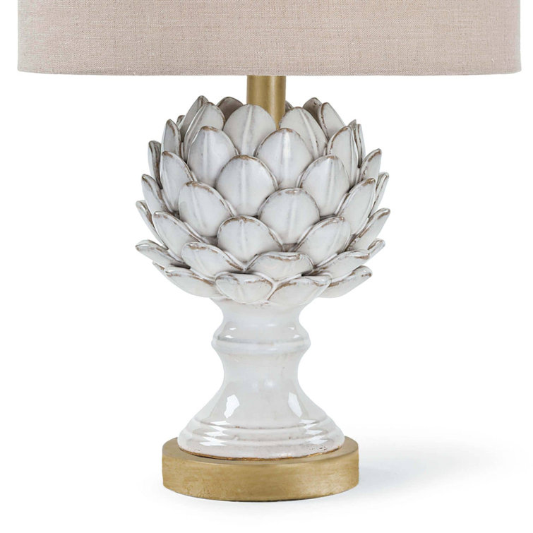 White Ceramic Artichoke Table Lamp with Linen Shade