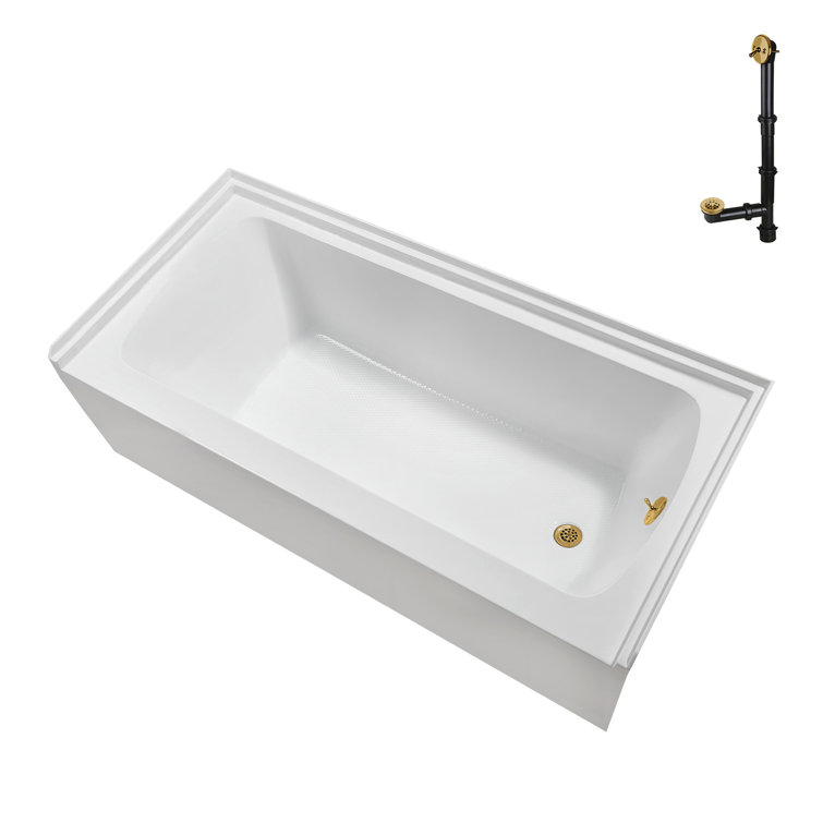 Glossy White Acrylic Alcove Bathtub with Brushed Gold Trim