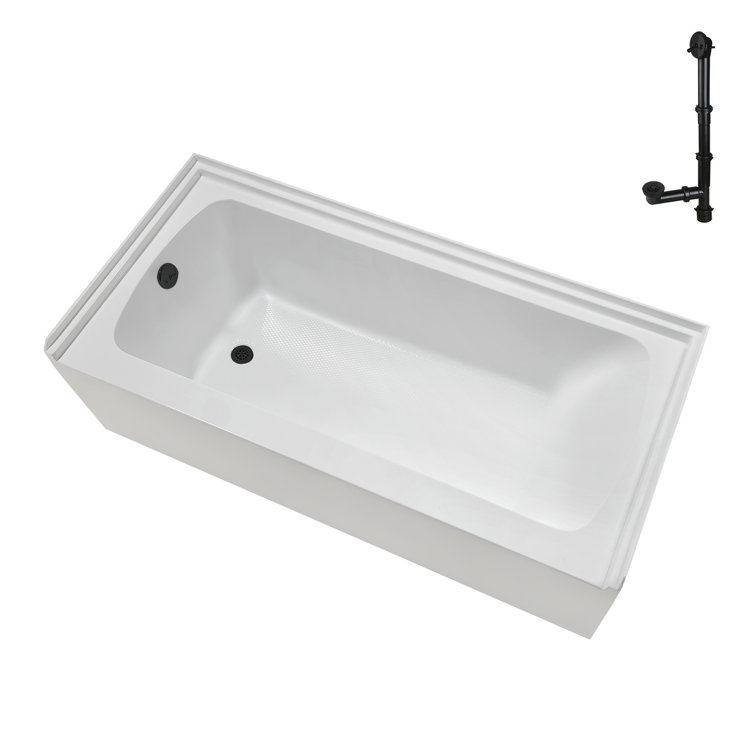 Glossy White Acrylic Alcove Bathtub with Matte Black Trim