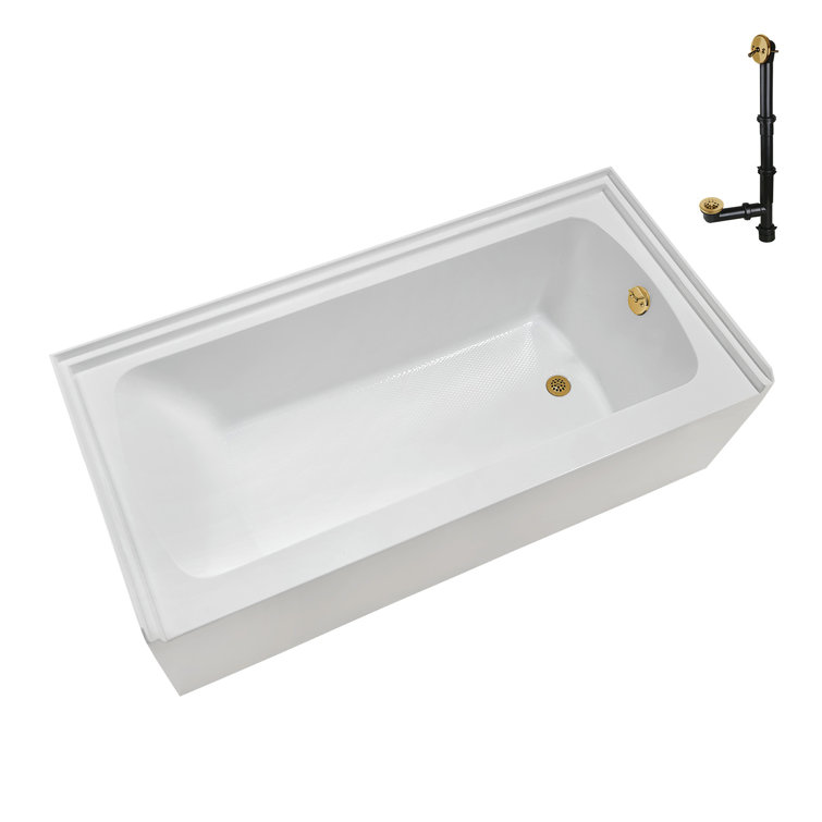 Glossy White Acrylic Alcove Bathtub with Brushed Gold Trim