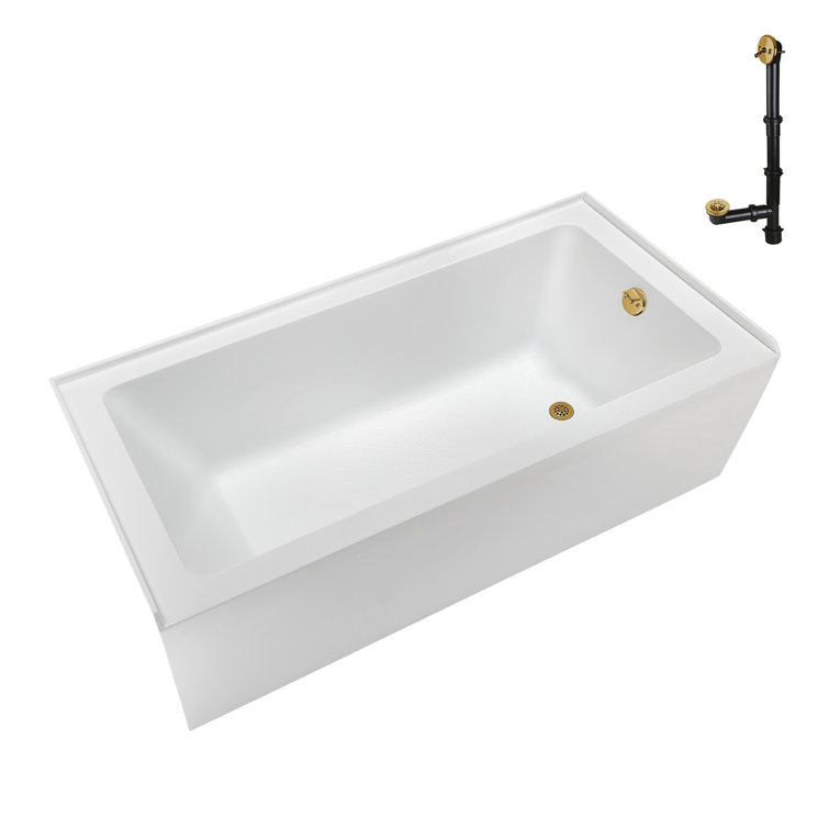 Glossy White Acrylic Alcove Bathtub with Brushed Gold Trim