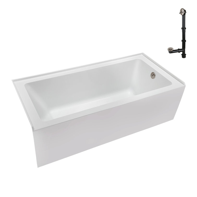 Glossy White Acrylic Right-Hand Drain Alcove Bathtub with Brushed Nickel Drain