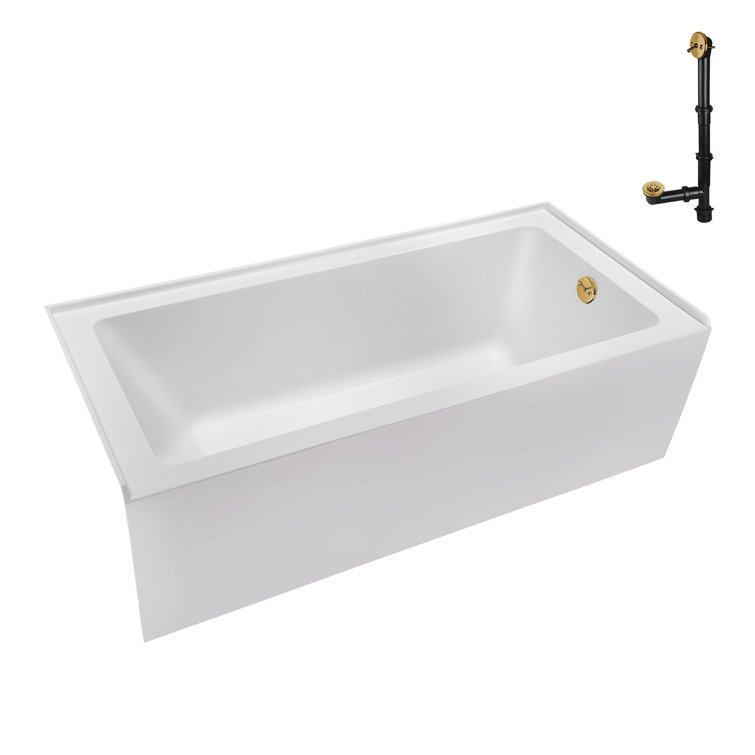 Glossy White Acrylic Alcove Bathtub with Brushed Gold Trim