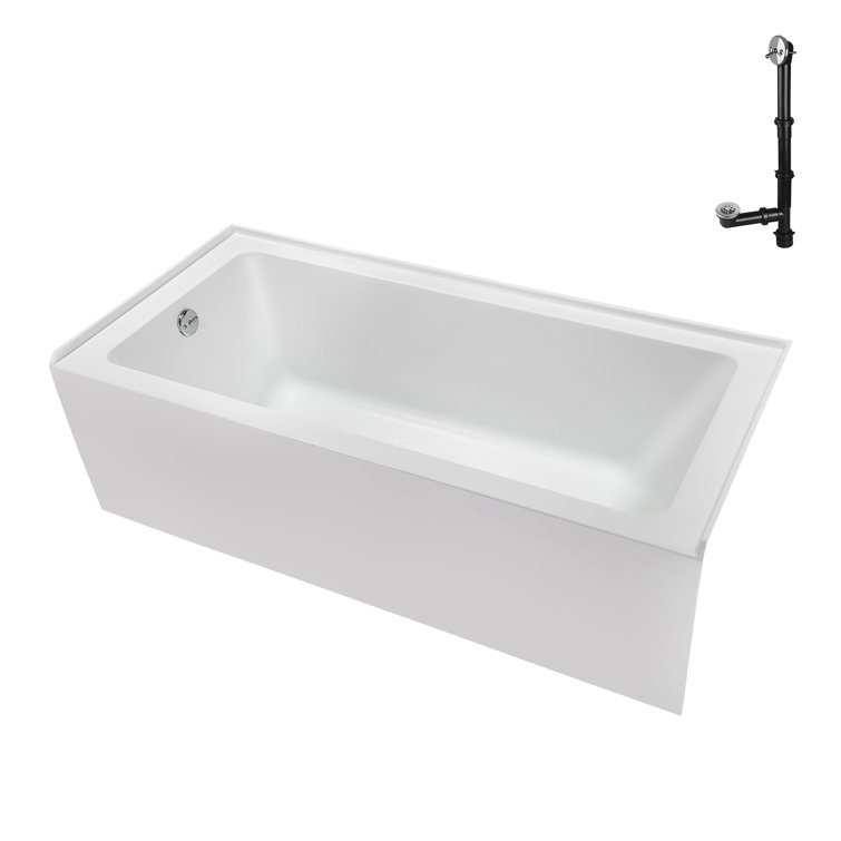 60-Inch Glossy White Acrylic Rectangular Alcove Bathtub with Polished Chrome Drain