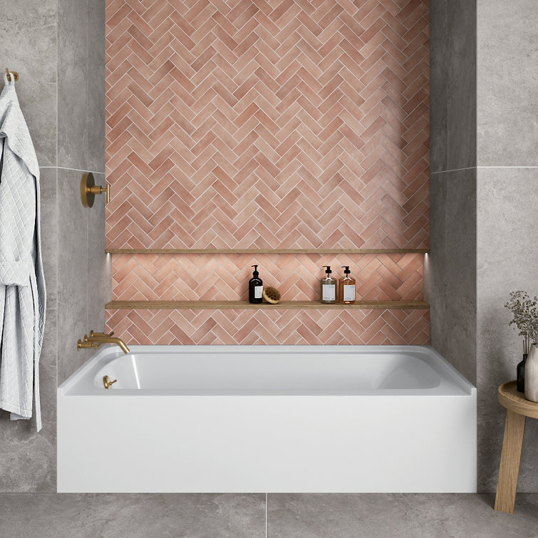 Glossy White Acrylic Alcove Bathtub with Brushed Gold Trim