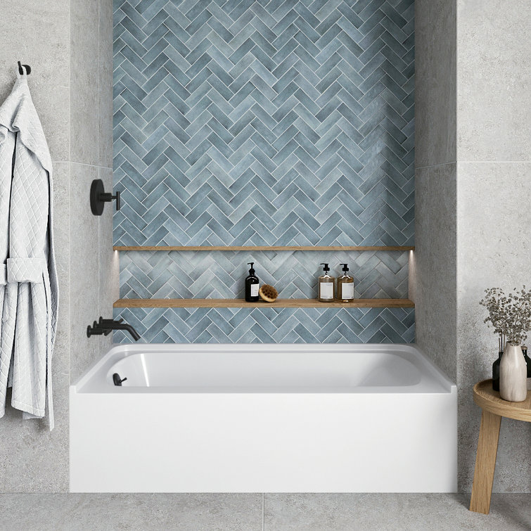 Glossy White Acrylic Alcove Bathtub with Matte Black Trim