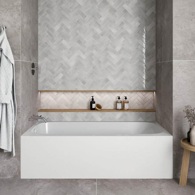 Glossy White Acrylic Rectangular Alcove Bathtub with Left-Hand Drain