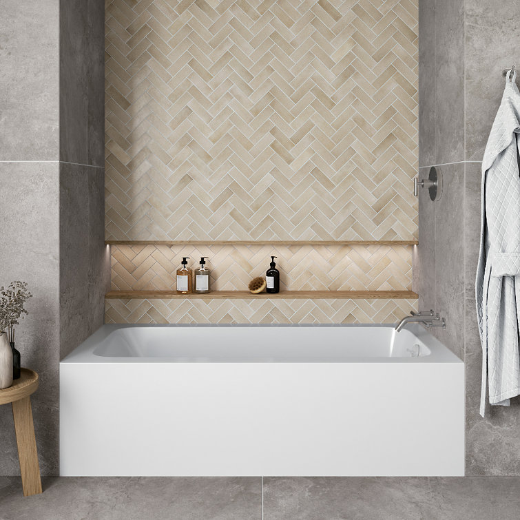 66-Inch Glossy White Acrylic Alcove Bathtub with Right-Hand Drain