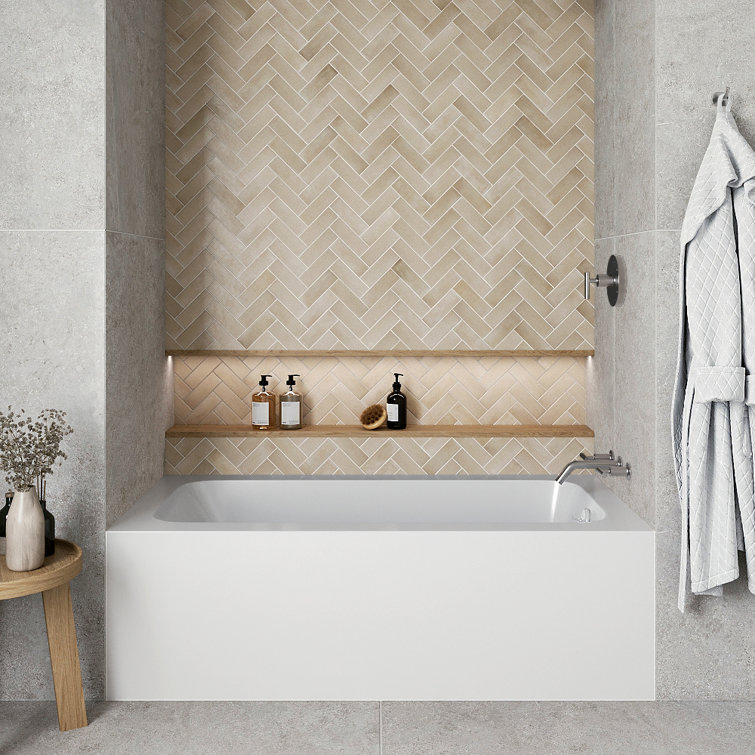 Glossy White Acrylic Right-Hand Drain Alcove Bathtub