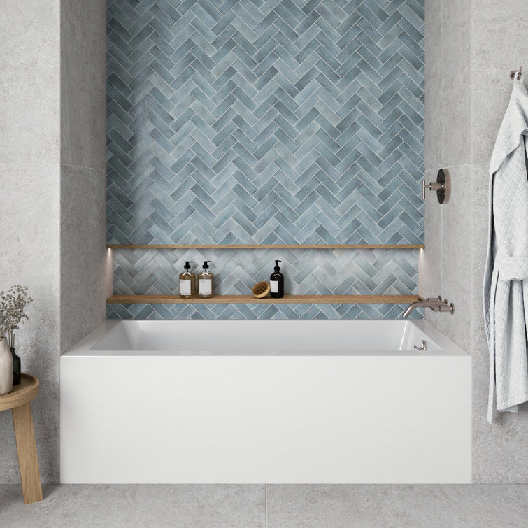 66" Glossy White Acrylic Alcove Bathtub with Right Drain