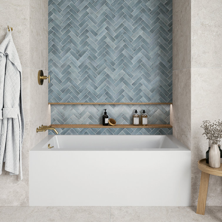 60-Inch Glossy White Acrylic Alcove Bathtub with Polished Brass Drain