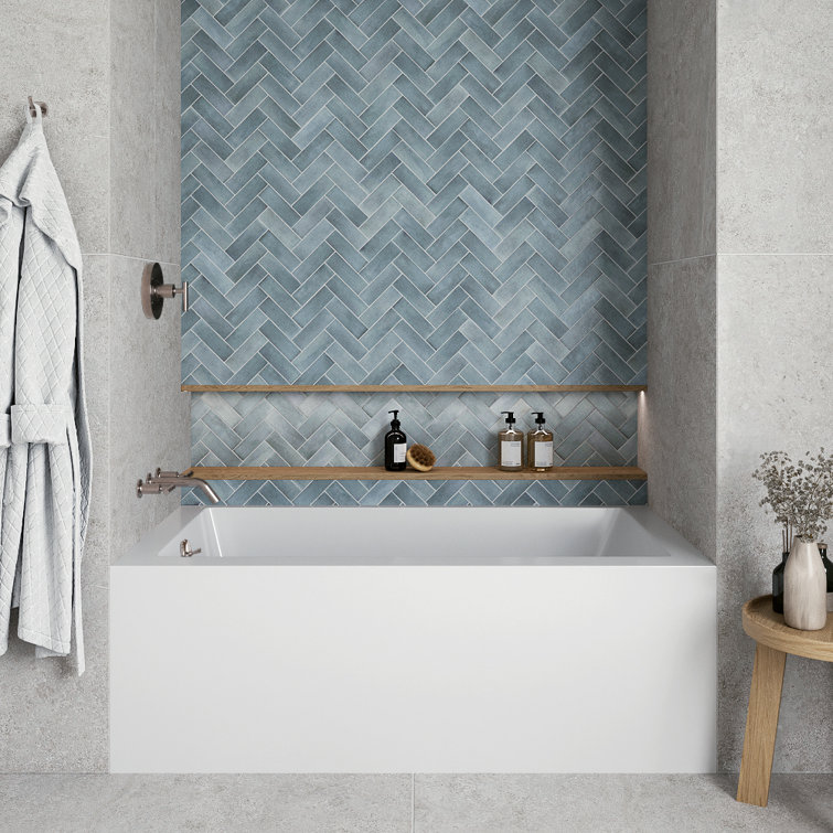 Glossy White Acrylic Right-Hand Drain Alcove Bathtub with Brushed Nickel External Drain