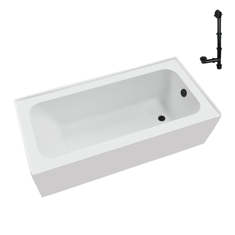 Glossy White Rectangular Acrylic Alcove Bathtub with Matte Black Trim