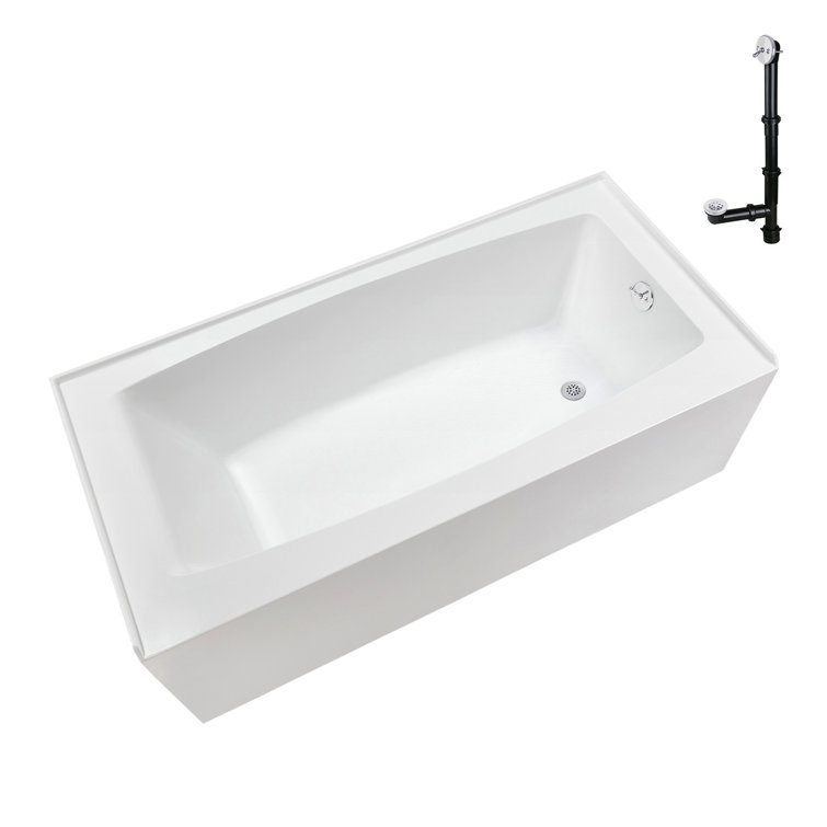 Glossy White Acrylic Right-Hand Drain Alcove Bathtub, 66 x 32 inches