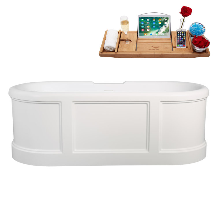 67'' Matte White Acrylic Freestanding Double Slipper Tub with Tray