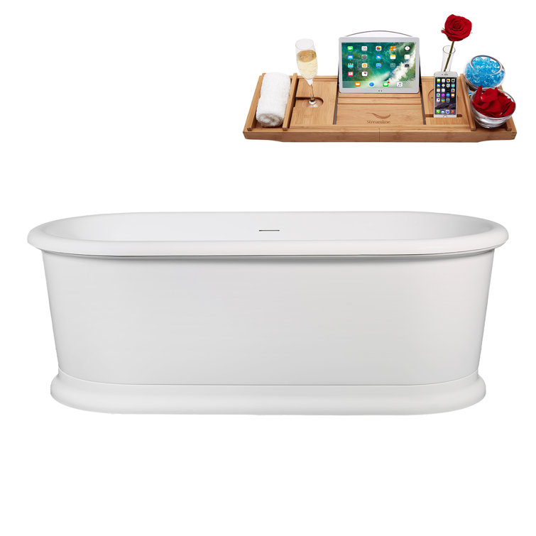 71'' Glossy White Acrylic Freestanding Soaking Tub with Brushed Gold Trim