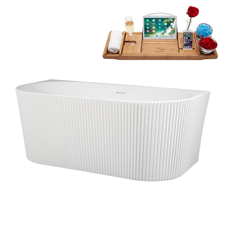 58.5" Glossy White Acrylic Freestanding Soaking Tub with Brushed Gold Trim