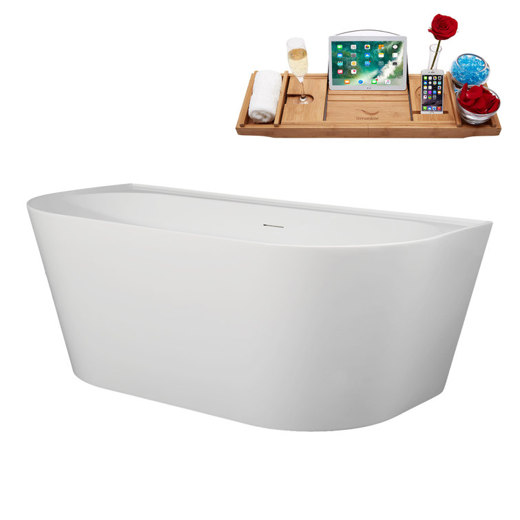 63" Glossy White Acrylic Freestanding Slipper Soaking Tub