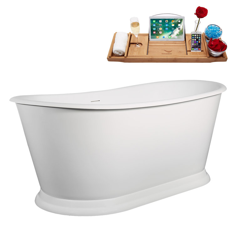 66.5" Glossy White Acrylic Freestanding Soaking Tub with Tray