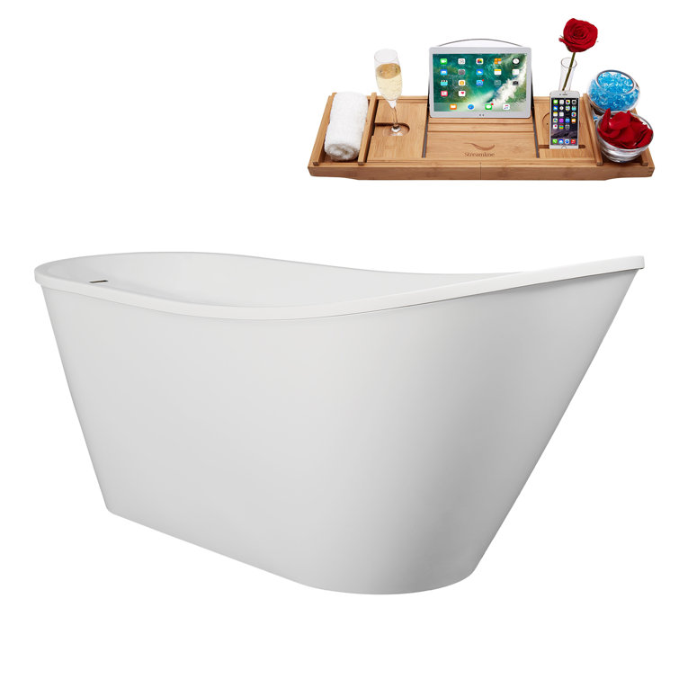61'' Glossy White Acrylic Freestanding Double Slipper Tub