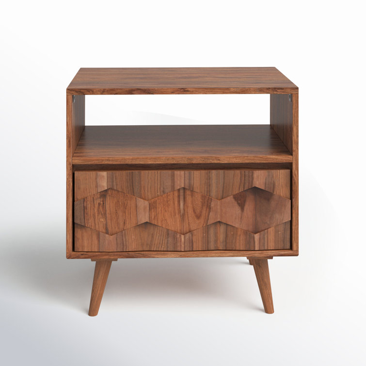 Mid-Century Sheesham Wood 22" Brown Nightstand with Drawer