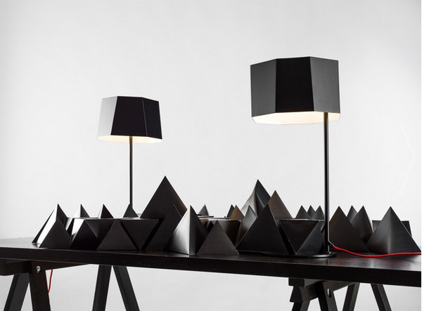 Black Metal Asymmetrical Table Lamp with Wooden Accents