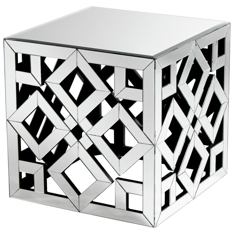Contemporary Gemma Square Mirrored Side Table in Silver