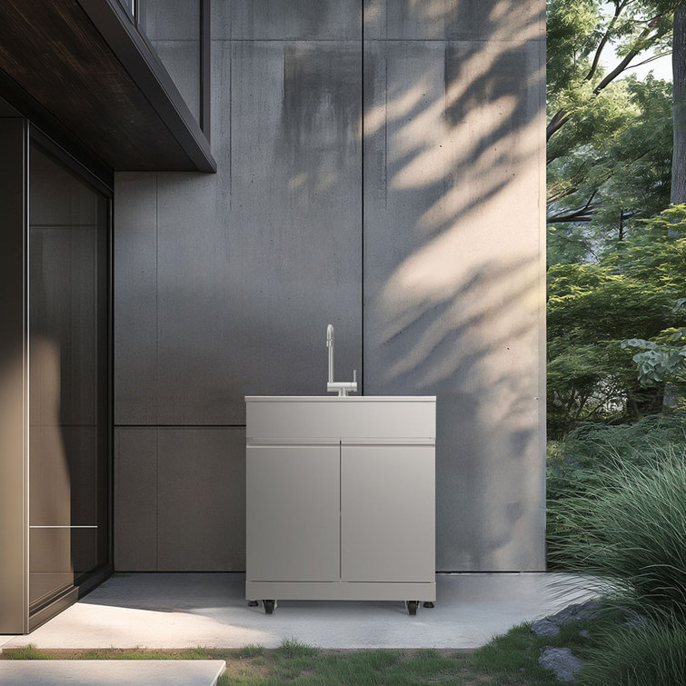 Transolid Outdoor Kitchen 32-in x 24-in x 51-in Single Sink Cabinet, Stainless Steel