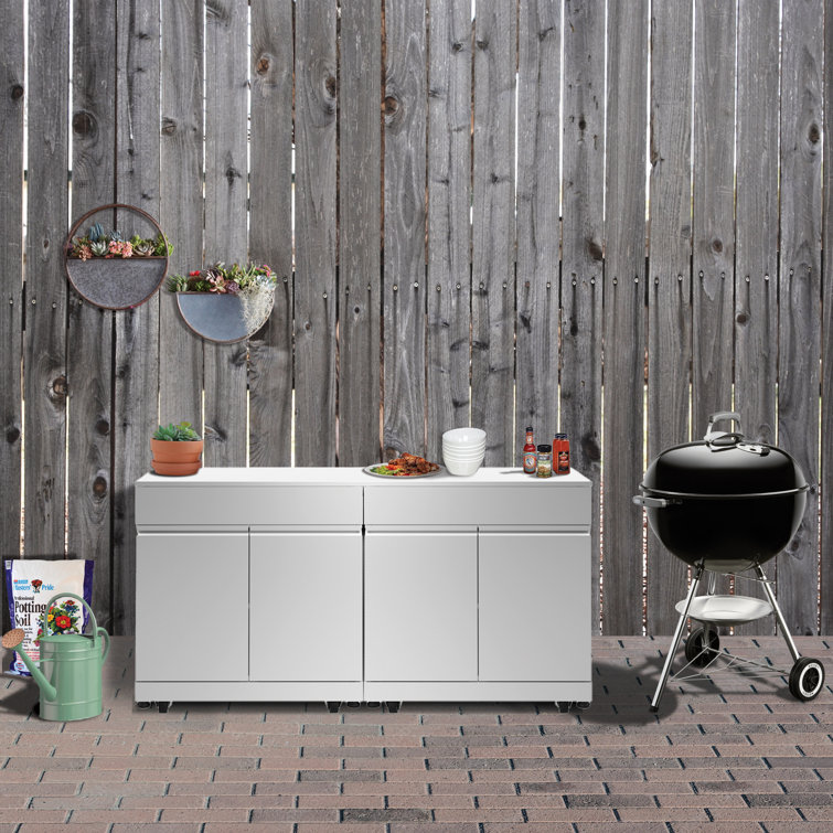Stainless Steel Double Utility Outdoor Kitchen Cabinet, 64-inch