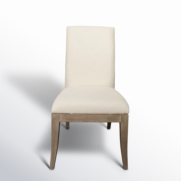 Ivory Upholstered Parsons Side Chair with Natural Wood Legs