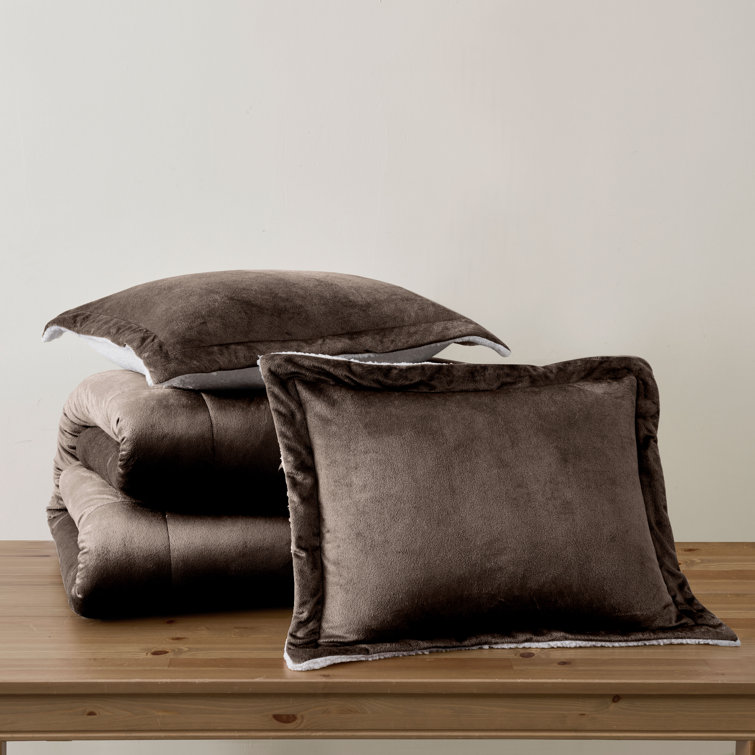 Full Chocolate Reversible Faux Fur Comforter Set