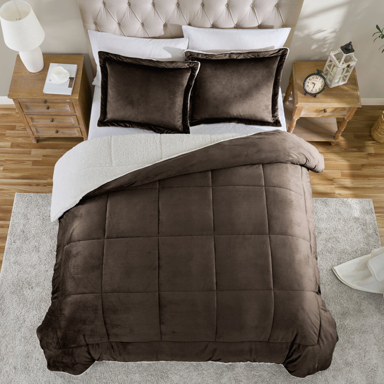 Full Chocolate Reversible Faux Fur Comforter Set