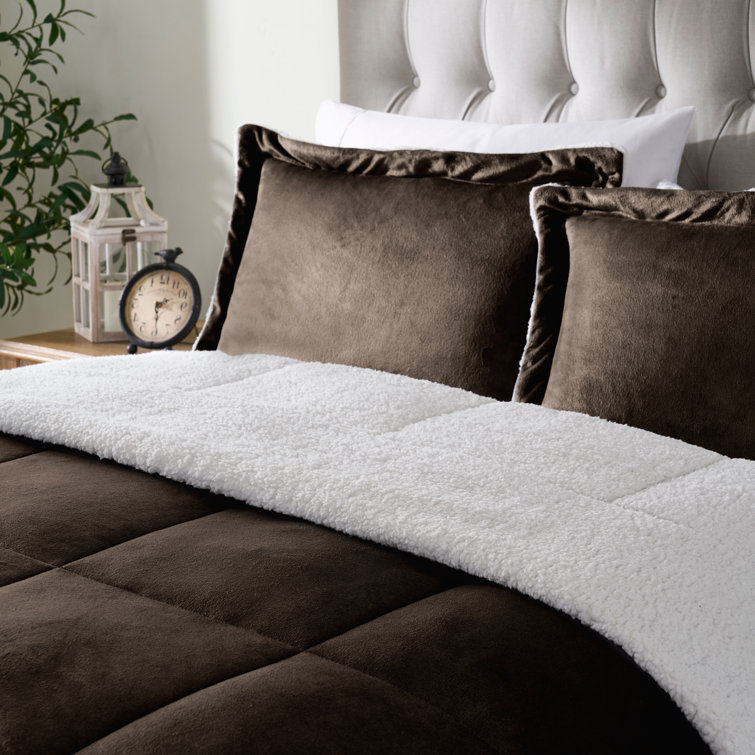 Full Chocolate Reversible Faux Fur Comforter Set