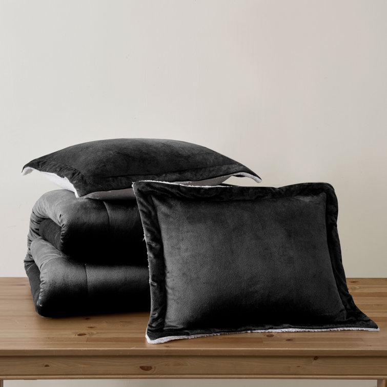 Twin Black Reversible Microfiber Down Alternative Comforter Set