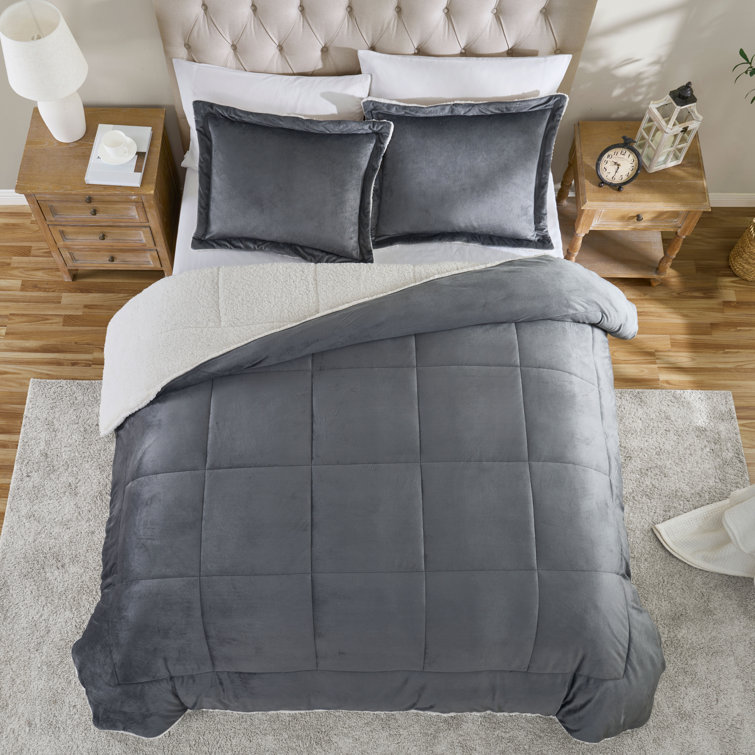 Full Pewter Reversible Microfiber Down Alternative Comforter Set
