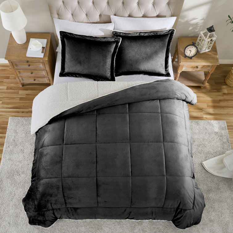 Twin Black Reversible Microfiber Down Alternative Comforter Set