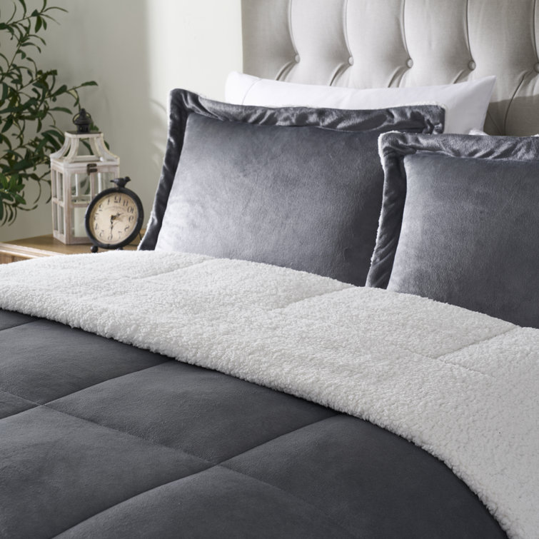 Full Pewter Reversible Microfiber Down Alternative Comforter Set